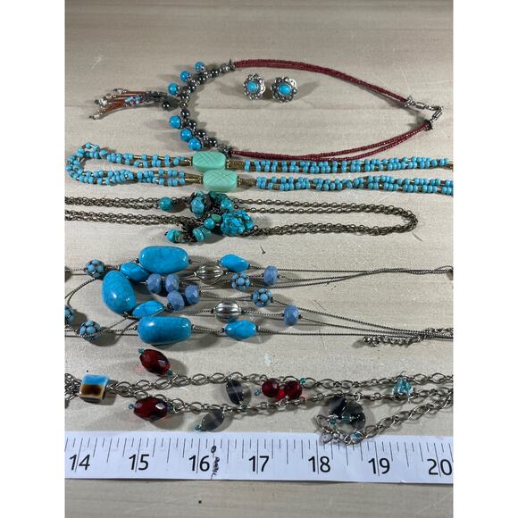 Turquoise 5 Necklaces, 1 pair Earrings Lot, Various Vintages & Styles - Picture 3 of 16